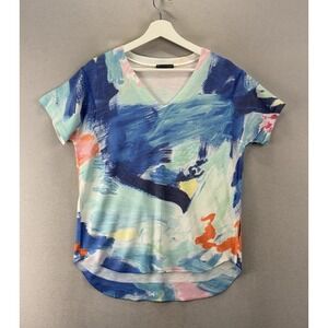 Nally & Millie Women's Sz L Multicolor Wearable Art Paint Splatter Hi-Low Top